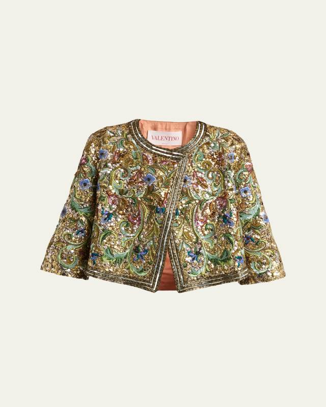 Floral Sequin Caplet Jacket